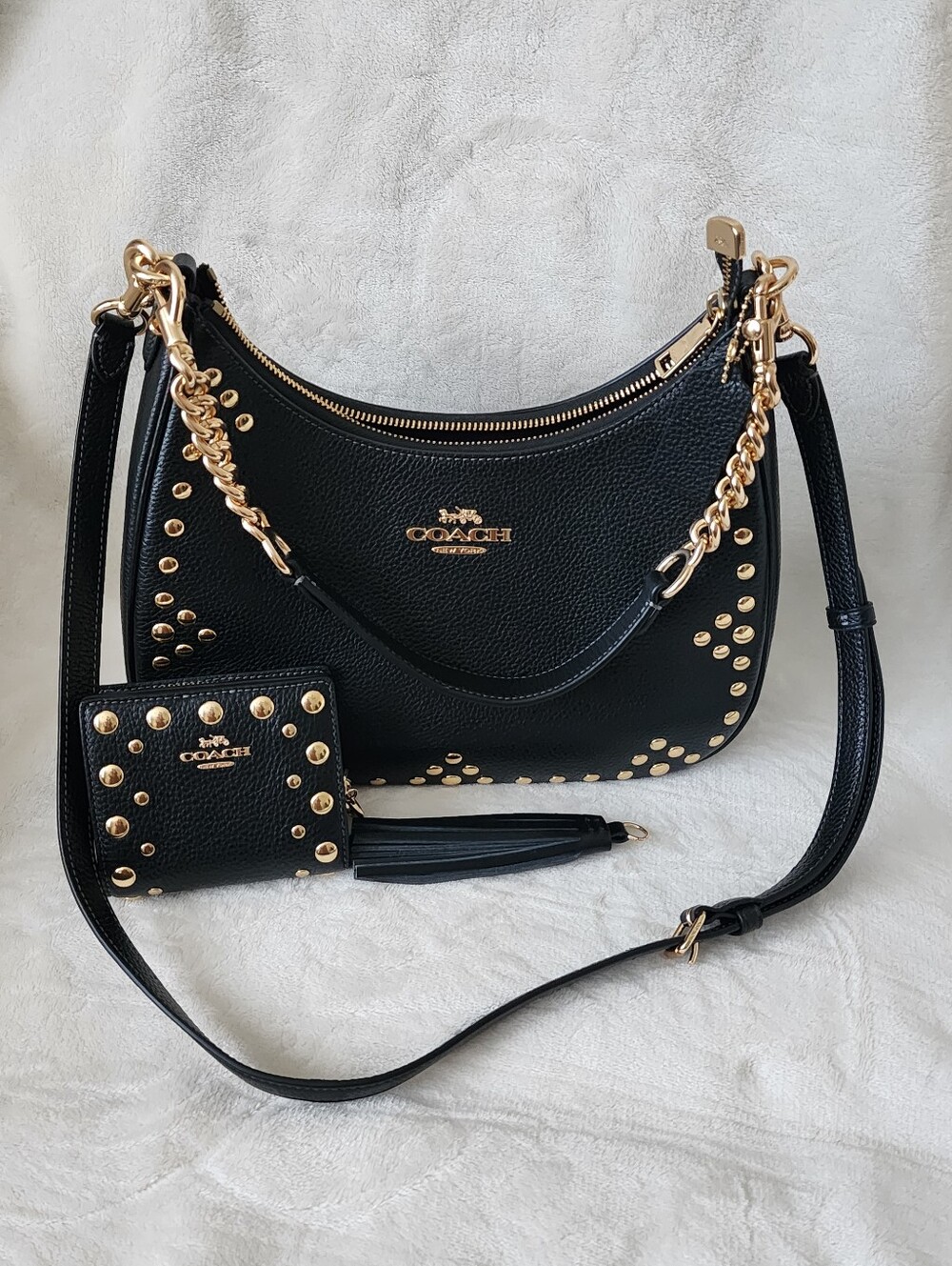 Coach Terri Hobo and Matching Wallet with Gold Studs